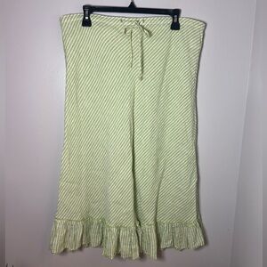 J. Crew Green Stripe Raw Hem Midi Peasant Skirt 100% Linen Cottagecore Size L